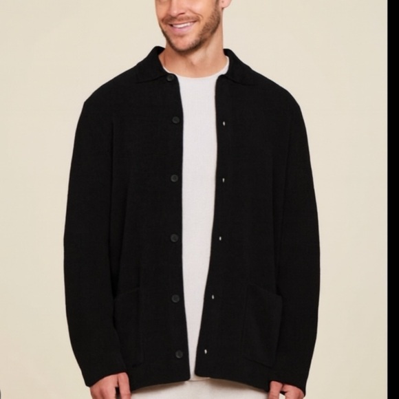 Barefoot Dreams CozyChic Ultra Lite® Men's Button Down Cardigan Black NWT